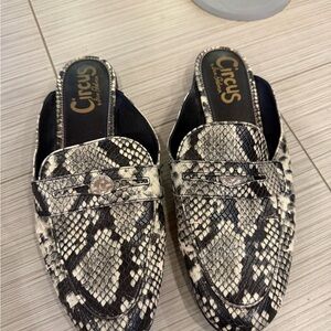 Circus by Sam Edelman Black and White Snake Print Mules